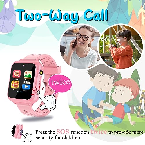 Retysaz Kids Smart Watch 24 Game 10 stories Smart Watch for kids Pedometer Phone Smartwatch for kids Great Gifts To Girls Boys (Pink-M1)…