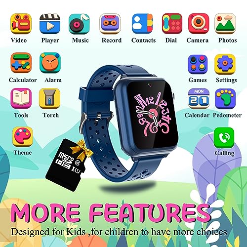 Retysaz Kids Smart Watch 24 Game 10 stories Smart Watch for kids Pedometer Phone Smartwatch for kids Great Gifts To Girls Boys (Blue-M1)…
