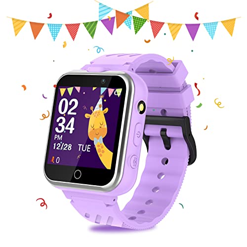 Retysaz Smart Watch für Kinder, 24 Spiele, Schrittzähler, 2 HD-Kameras, modische Smartwatches für Kinder von 3 bis 14 Jahren, tolle Geschenke für Mädchen und Jungen (lila)