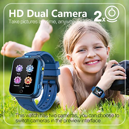 Retysaz Smart Watch für Kinder, 24 Spiele, Schrittzähler, 2 HD-Kameras, modische Smartwatches für Kinder von 3 bis 14 Jahren, tolle Geschenke für Mädchen und Jungen (Blau)