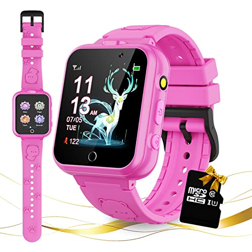Retysaz Smartwatch für Kinder, 24 Spiele, Smartwatch für Kinder, HPedometer, 2 HD-Kameras, modische Smartwatches für Kinder, 3–14 Jahre, tolles Geschenk für Mädchen und Jungen (Rosa)