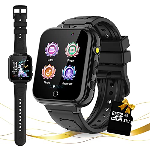 Retysaz Smart Watch für Kinder, 24 Spiele, Schrittzähler, 2 HD-Kameras, modische Smartwatches für Kinder von 3 bis 14 Jahren, tolle Geschenke für Mädchen und Jungen (schwarz)