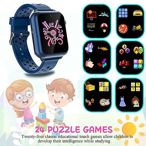 Retysaz Kids Smart Watch 24 Game 10 stories Smart Watch for kids Pedometer Phone Smartwatch for kids Great Gifts To Girls Boys (Blue-M1)…