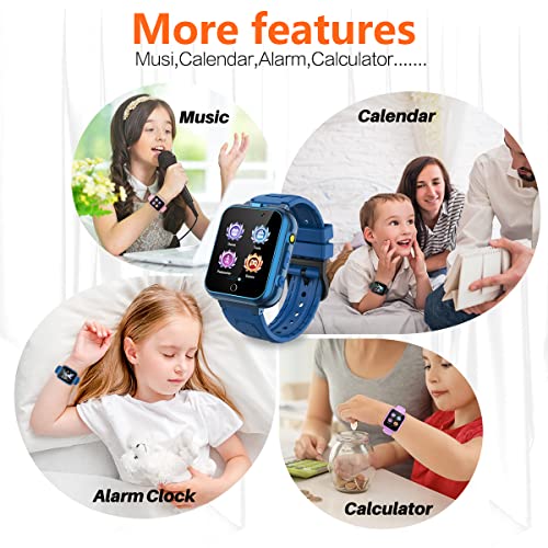 Retysaz Smart Watch für Kinder, 24 Spiele, Schrittzähler, 2 HD-Kameras, modische Smartwatches für Kinder von 3 bis 14 Jahren, tolle Geschenke für Mädchen und Jungen (Blau)