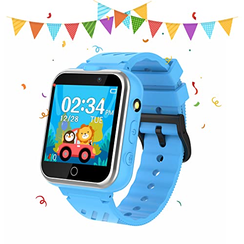 Retysaz Smart Watch für Kinder, 24 Spiele, Schrittzähler, 2 HD-Kameras, modische Smartwatches für Kinder von 3 bis 14 Jahren, tolle Geschenke für Mädchen und Jungen (blau)
