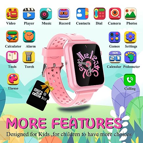 Retysaz Kids Smart Watch 24 Game 10 stories Smart Watch for kids Pedometer Phone Smartwatch for kids Great Gifts To Girls Boys (Pink-M1)…