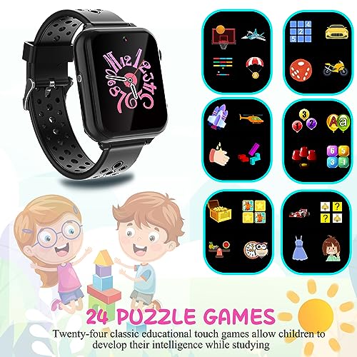 Retysaz Kids Smart Watch 24 Game 10 stories Smart Watch for kids Pedometer Phone Smartwatch for kid Great Gifts To Girls Boys (Black-M1)…